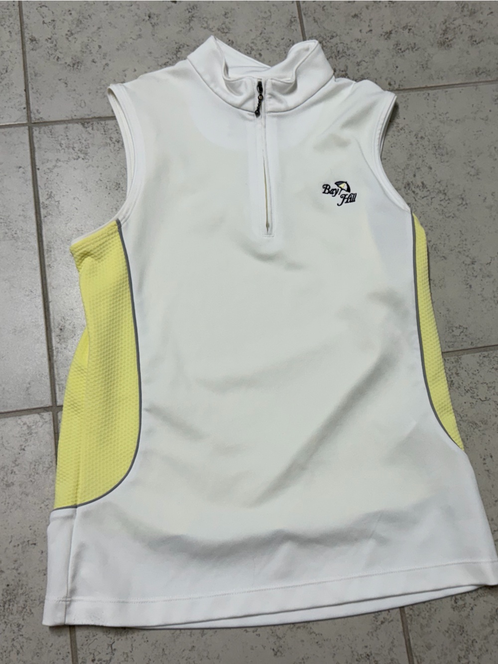 White Kate Lord 1/4 zip Sz s Sleeveless Bay Hill Athletic Top with Yellow Panels
